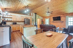 Fridge, stovetop, cookware/dishes/utensils
