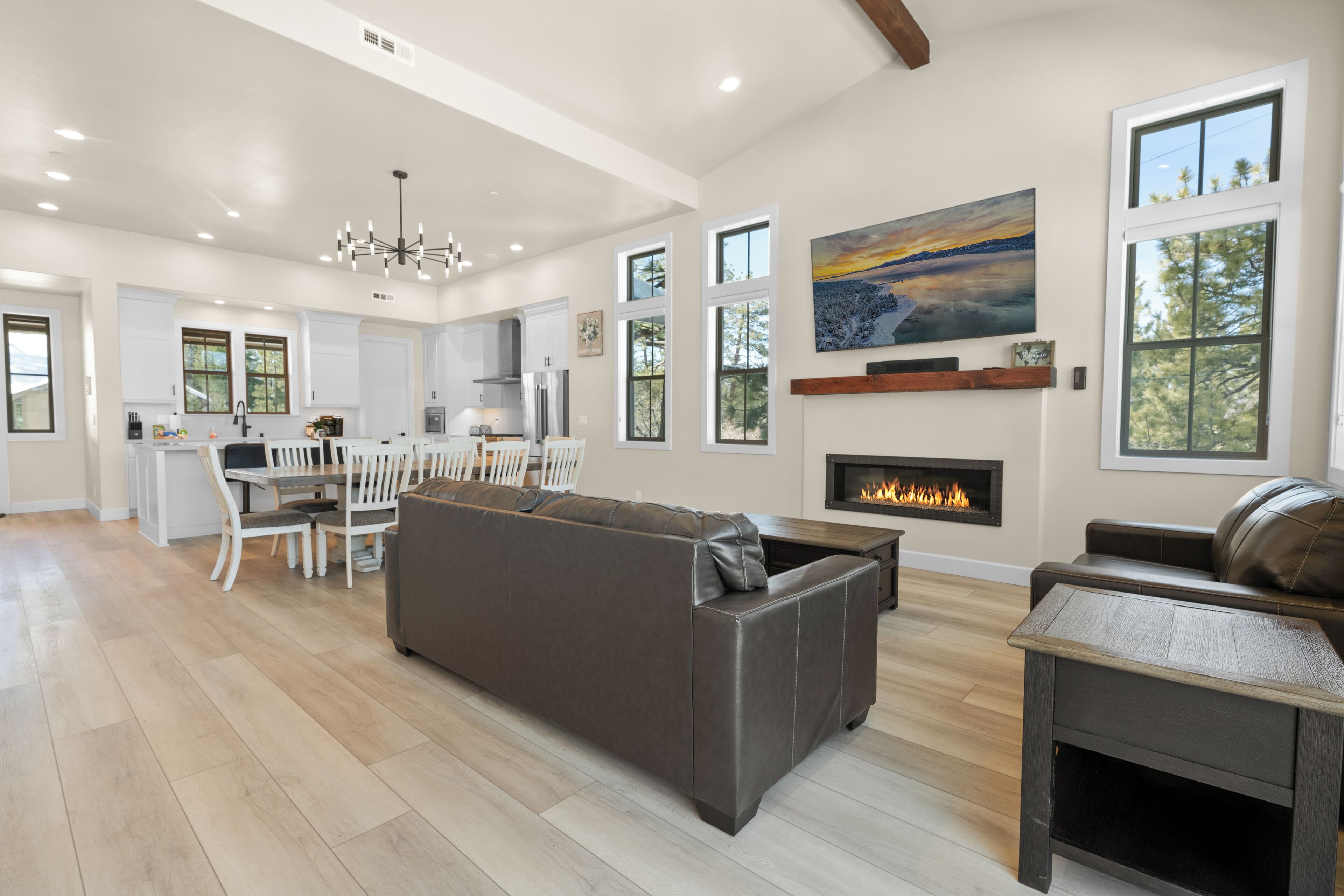 TV, fireplace