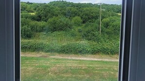 A view from a window with a clear sky and a green landscape. - Large Guest Room with Kingsize Bed & Private Bathroom (Roundswell)