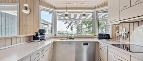 Fridge, microwave, dishwasher, coffee/tea maker