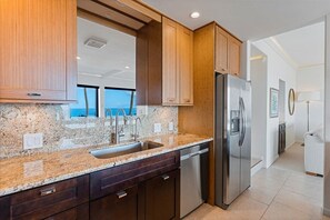 Microwave, oven, stovetop, dishwasher - Luxury Beachfront 2-bedroom condo at Makena Surf with pools, pickleball, fitness (Kihei)