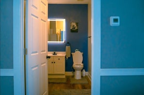 Shower, towels, soap, toilet paper