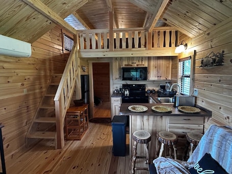 Fridge, microwave, oven, stovetop. Amazing Star gazing Mountain View 2-bedroom cabin with AC, WiFi at Old Fields WV