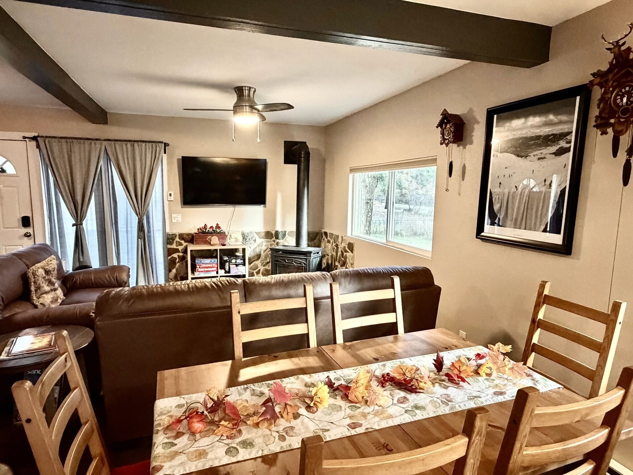 Smart TV, fireplace, foosball, table tennis
