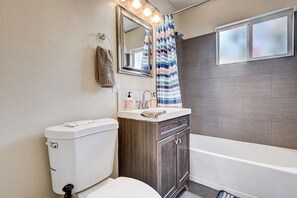 Hair dryer, towels, toilet paper