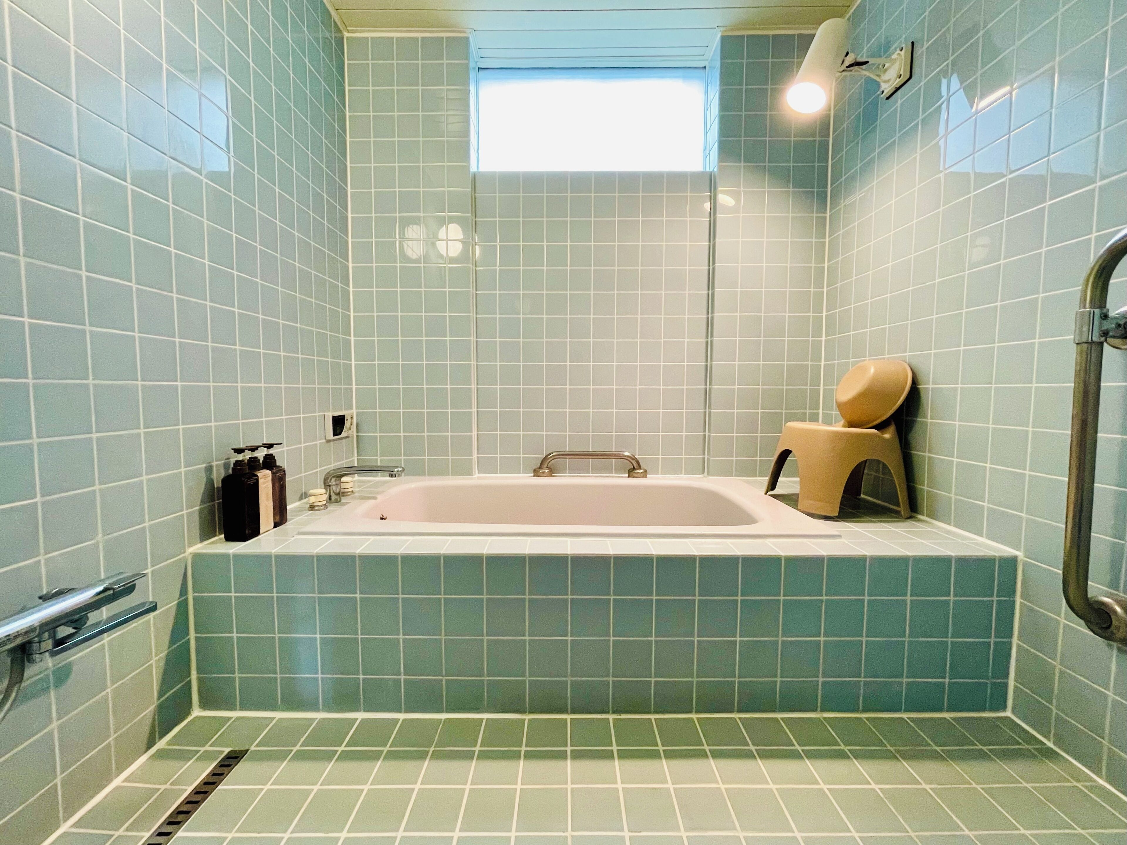 A bathroom with a bathtub, a toilet, and a shower.