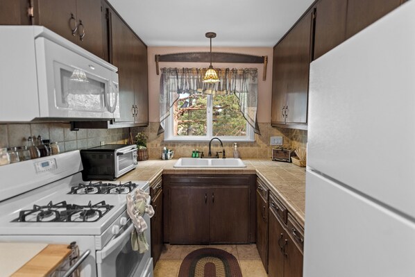 Electric kettle, toaster, blender, paper towels