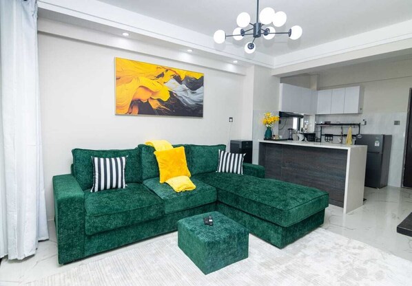 Appartement Confort, vue partielle sur la mer | Coin séjour