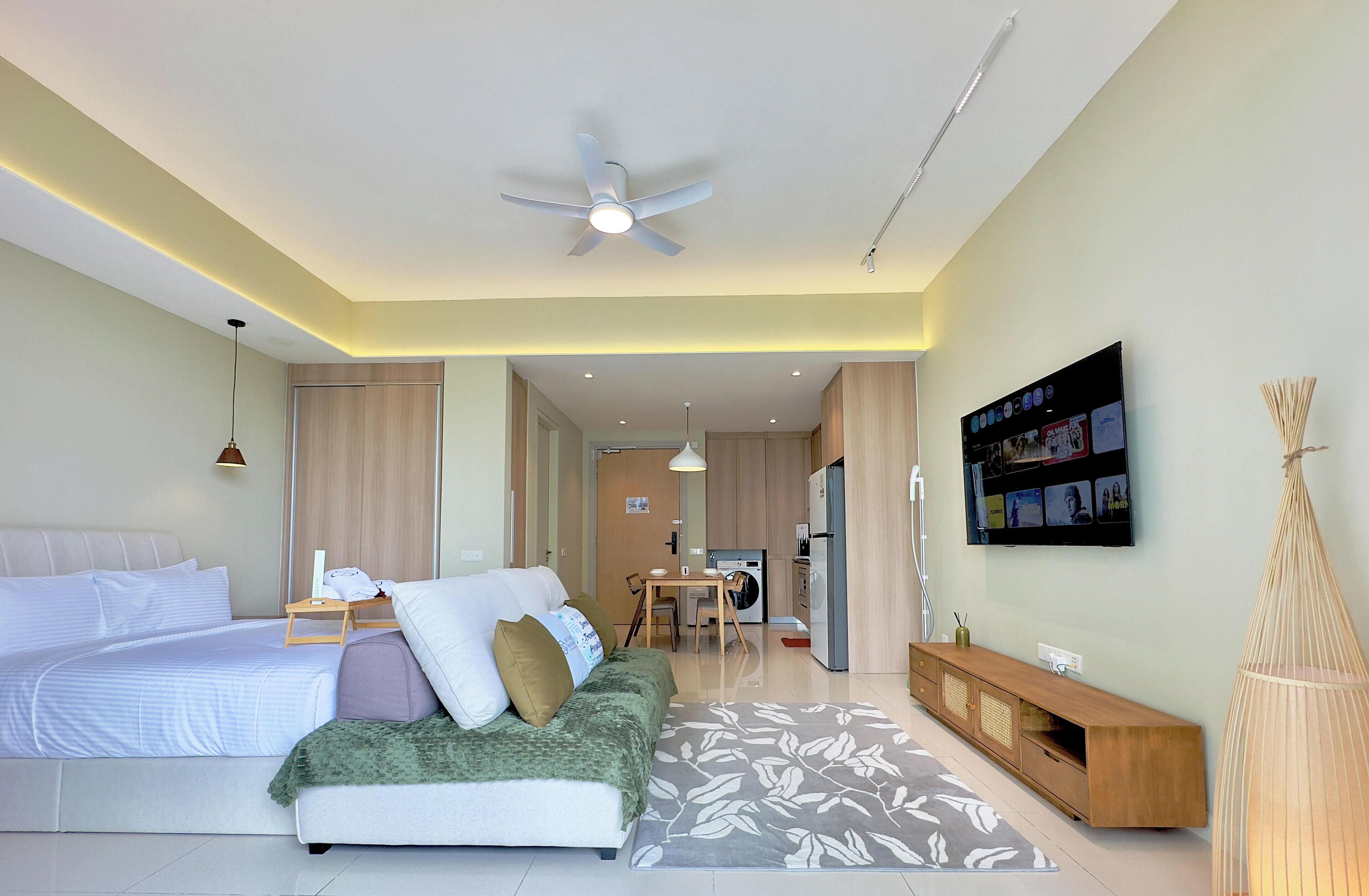 Comfort studio, 1 queensize bed met slaapbank | Woonruimte