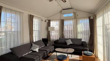 Superior Mobile Home, 1 Bedroom, Sauna, Mountain View | Premium bedding, down comforters, blackout drapes, iron/ironing board