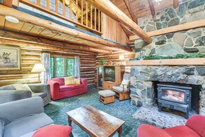 TV, fireplace, DVD player, books