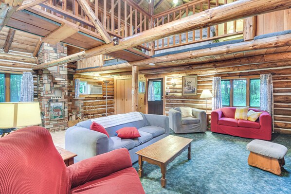 TV, fireplace, DVD player, books