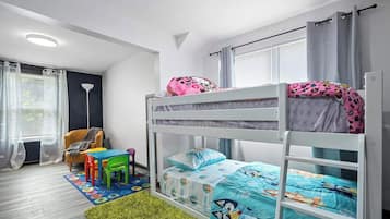 4 bedrooms, iron/ironing board, travel cot, WiFi