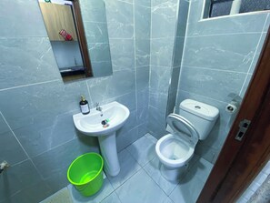 Shower, towels, toilet paper