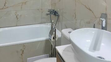 Hair dryer, towels, toilet paper