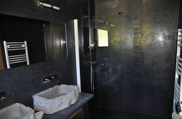 Regadera, jabón, papel de baño