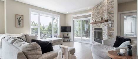 Télévision, cheminée, jeux vidéo, livres