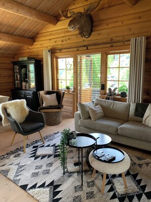 Smart TV, fireplace, DVD player, books