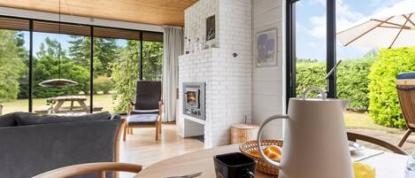 TV, fireplace