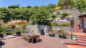 Family Villa, 4 Bedrooms, Refrigerator & Microwave, Mountainside (Villa Belvedere Condor - L) | Outdoor dining - Villa Belvedere Condor - L - with Pool (Alassio)
