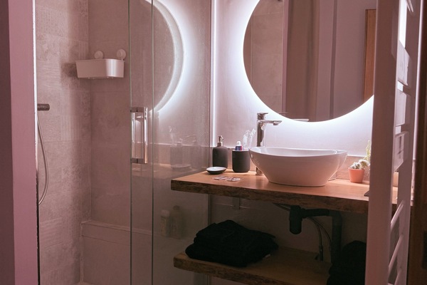 Shower, hair dryer, towels, toilet paper