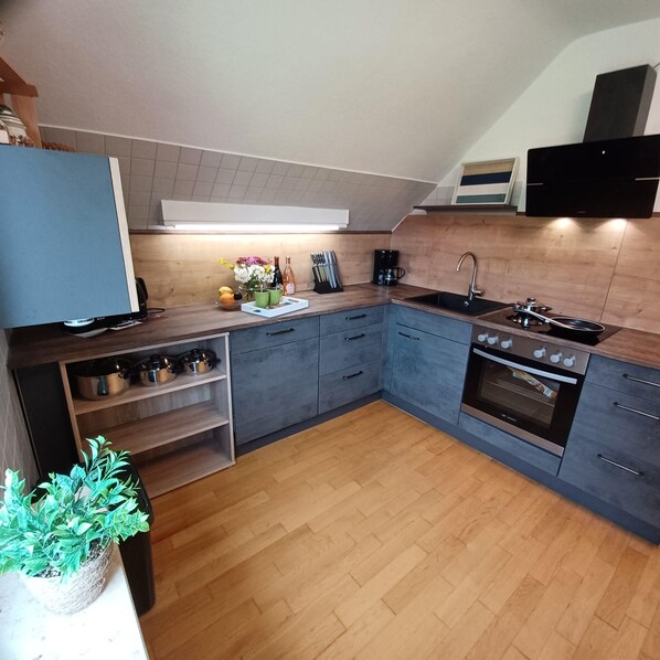 Fridge, stovetop, dishwasher, toaster