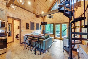 House (2 Bedrooms) | Interior - Hot Tub & Deck: Riverfront Mccaysville Cabin! (McCaysville)