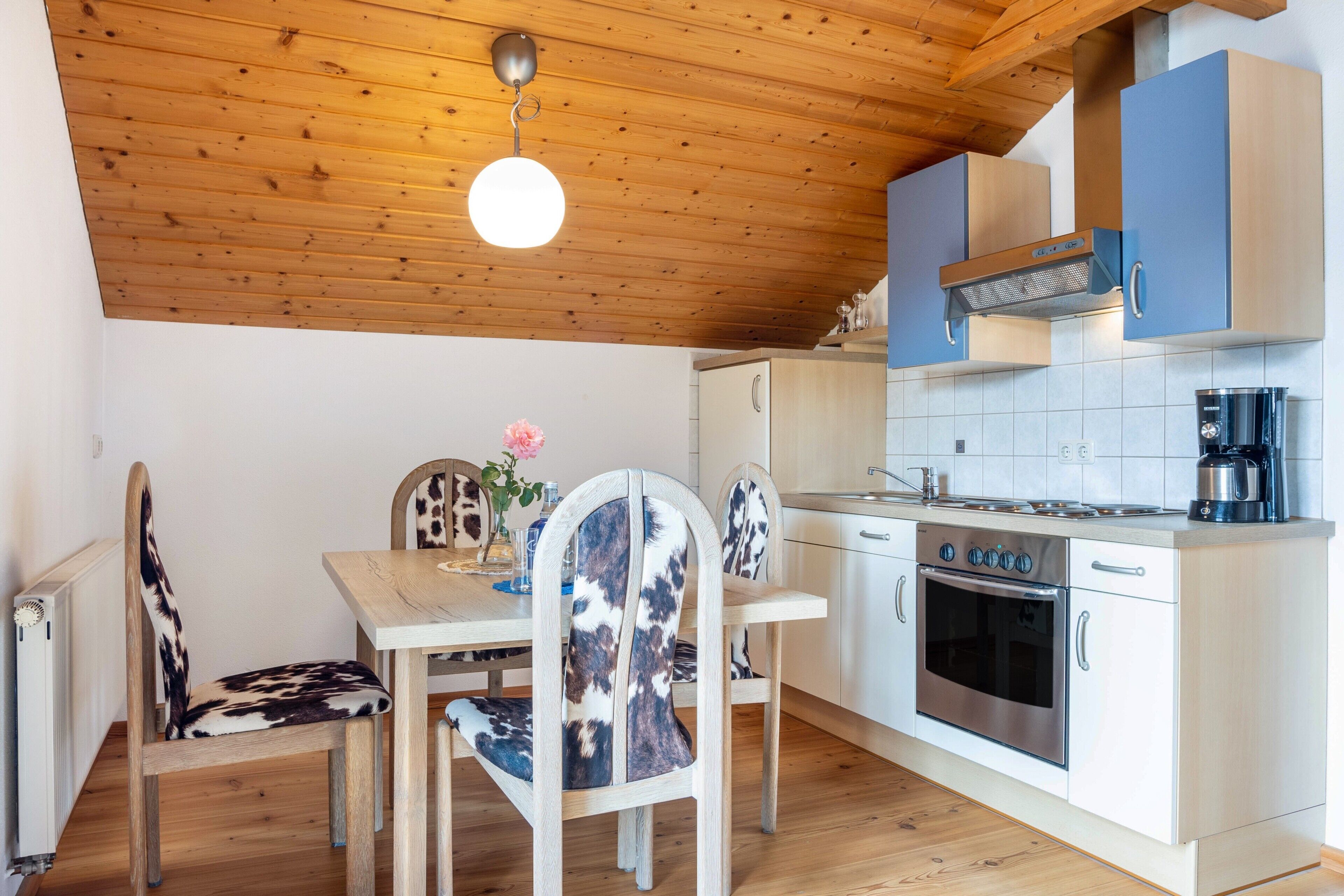 Kühlschrank, Ofen, Herdplatte, Wasserkocher mit Kaffee-/Teezubehör