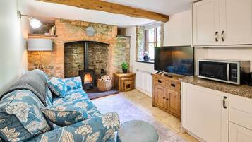 Télévision, cheminée, espaces bureaux