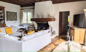 TV, fireplace, table tennis, books