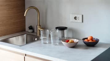 Apartment, Patio, Lake View | Private kitchen | Full-sized fridge, microwave, oven, stovetop