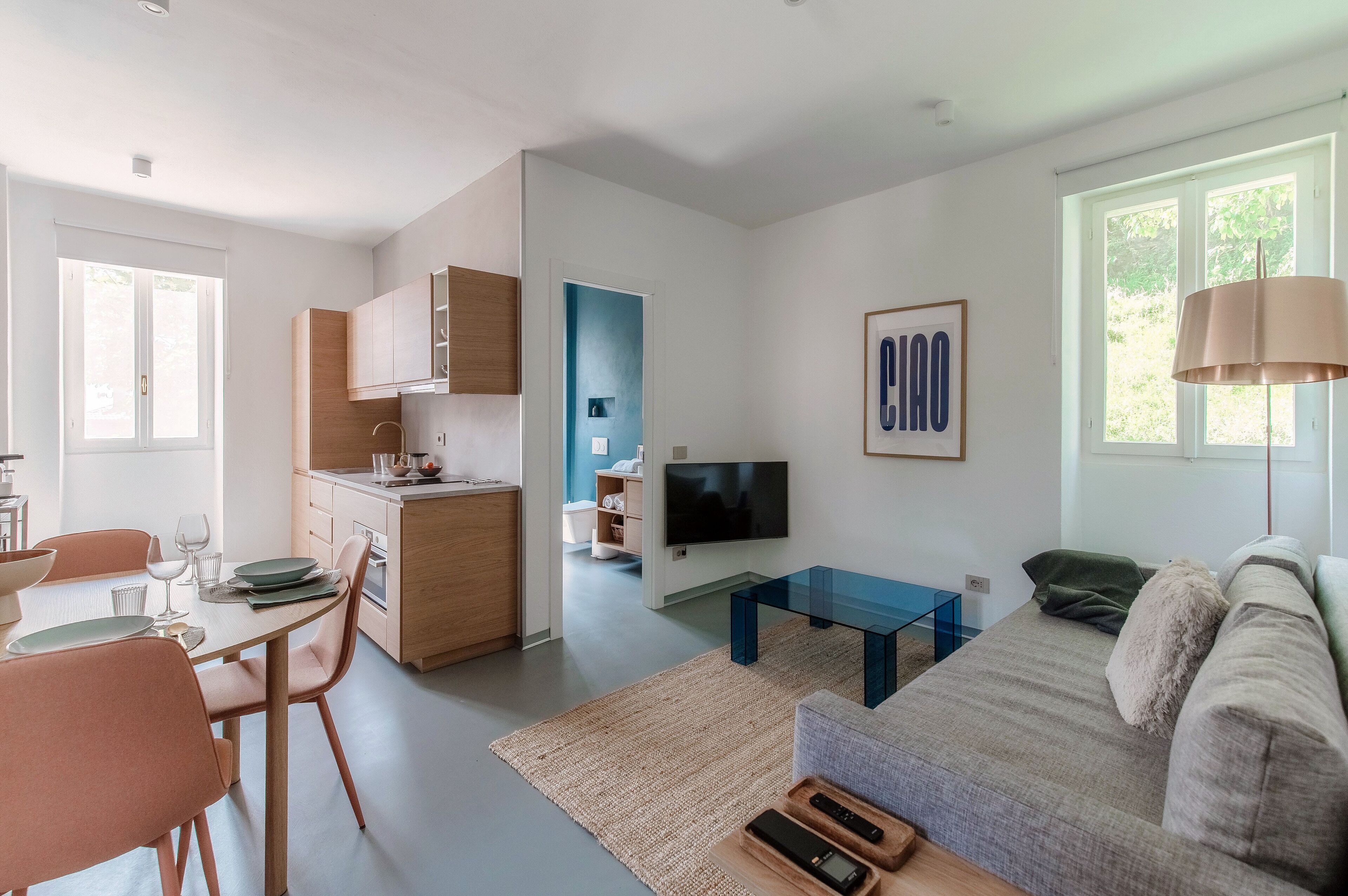 Appartement, patio, vue lac | Coin séjour