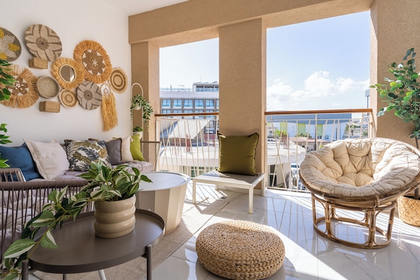 Leilighet, 1 dobbeltseng med sovesofa, kjøkken, byutsikt | Balkong