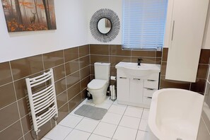 Secador de cabelo, toalhas de banho, papel higiênico