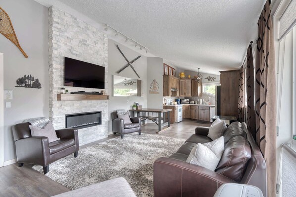 TV, fireplace, video games, offices