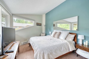 1 bedroom, desk, iron/ironing board, travel cot