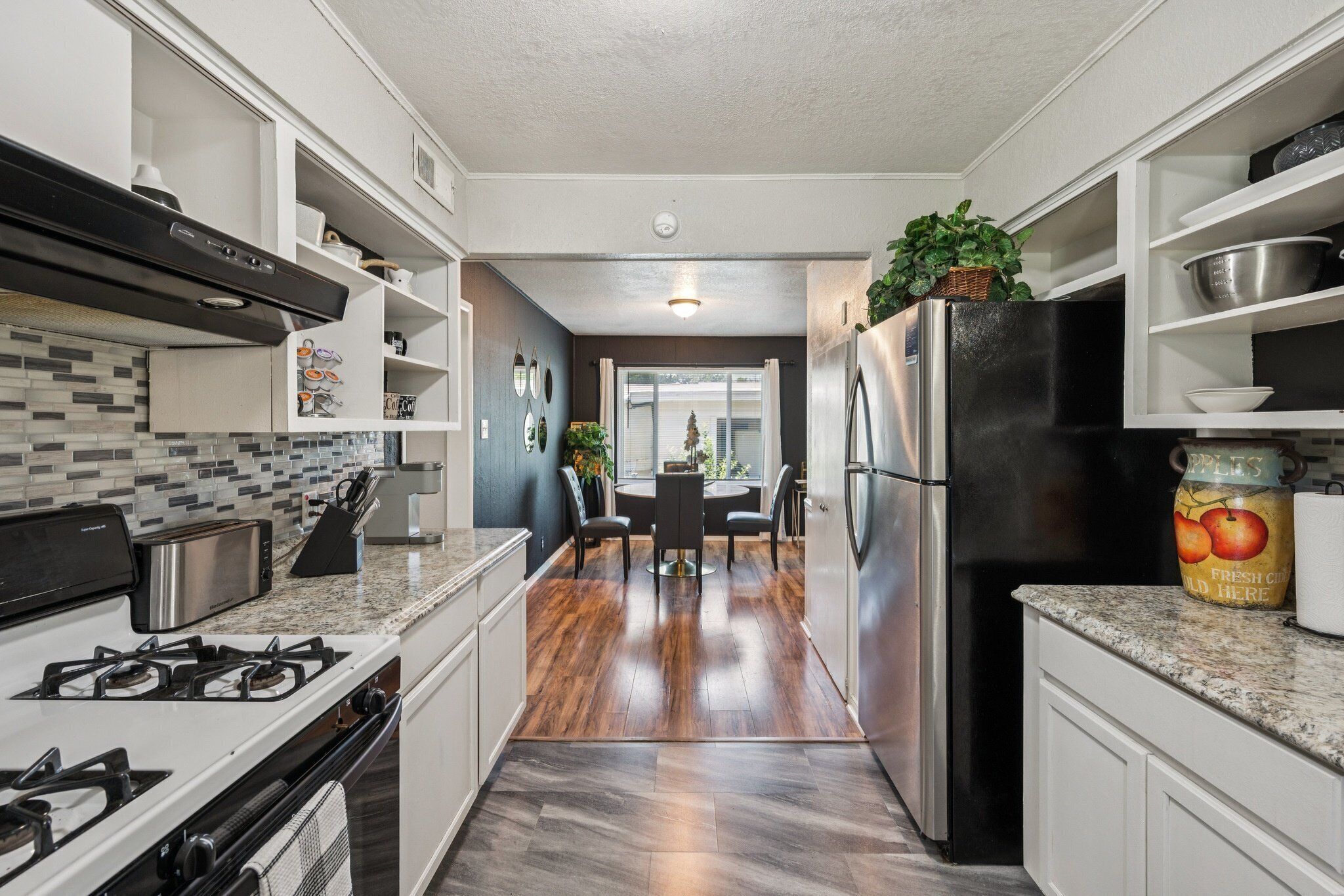 Fridge, microwave, oven, dishwasher