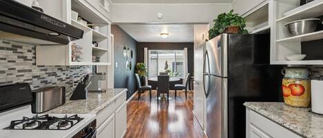 Fridge, microwave, oven, dishwasher