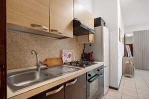 Fridge, oven, stovetop, cookware/dishes/utensils