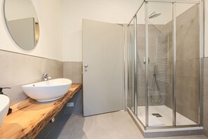 Shower, hair dryer, bidet, towels