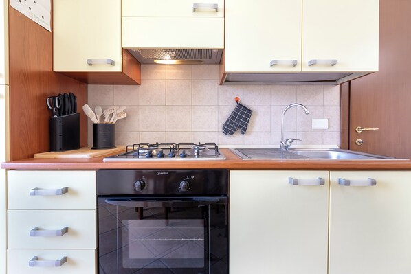 Oven, stovetop, toaster, cookware/dishes/utensils