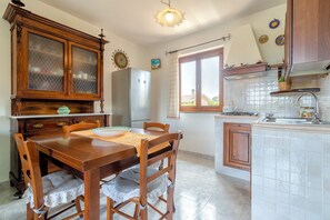 Fridge, microwave, stovetop, toaster