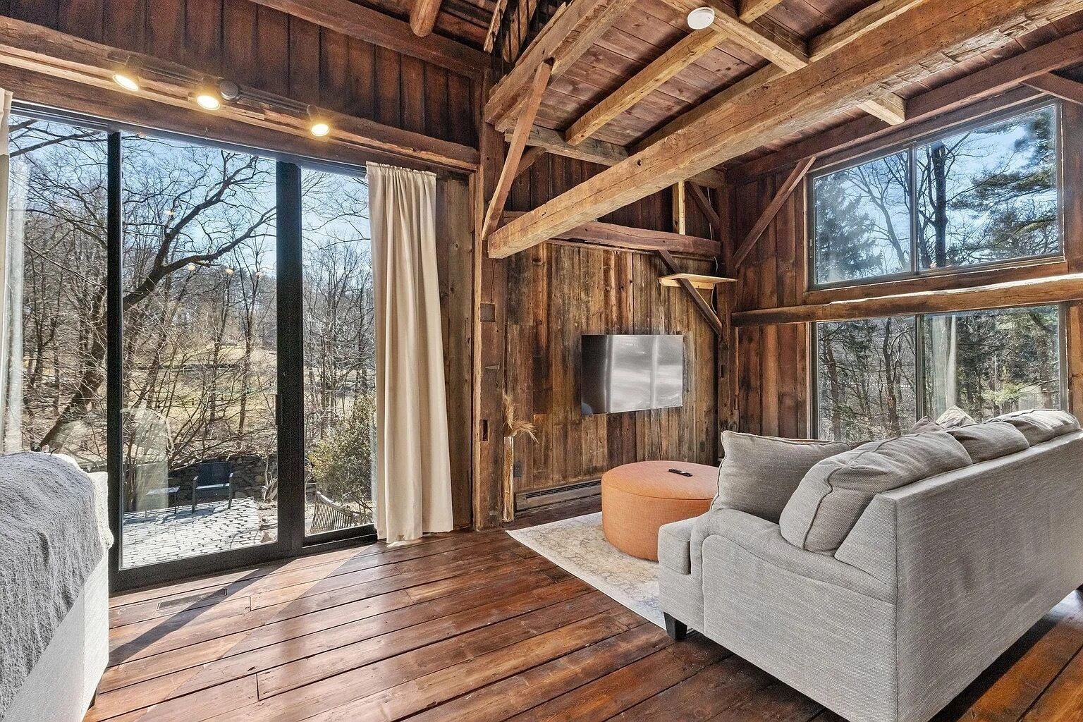 TV connectée, cheminée, livres