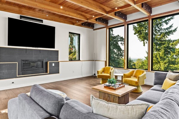 TV, fireplace