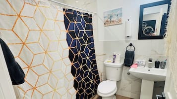 Secadora de cabello, toallas, jabón, shampoo