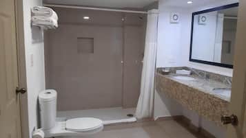 Shower, towels, soap, shampoo