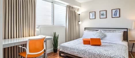 2 bedrooms, desk, iron/ironing board, travel cot