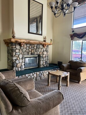 TV, fireplace, DVD player, books