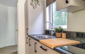 Réfrigérateur, micro-ondes, plaque de cuisson, lave-vaisselle