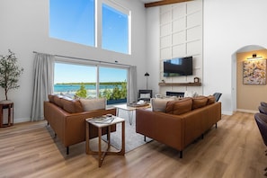 Smart TV, fireplace, video games, foosball